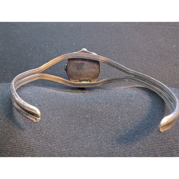 Vintage Navajo Sterling & Turquoise Cabochon Southwestern Open Cuff Bracelet - Picture 3 of 10